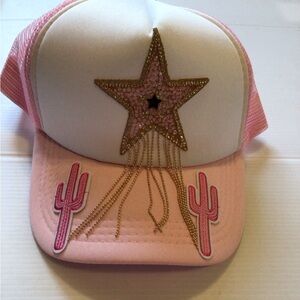 NEW! Ruxpinsrags Upcycled Pink and White Boho Star Cap
